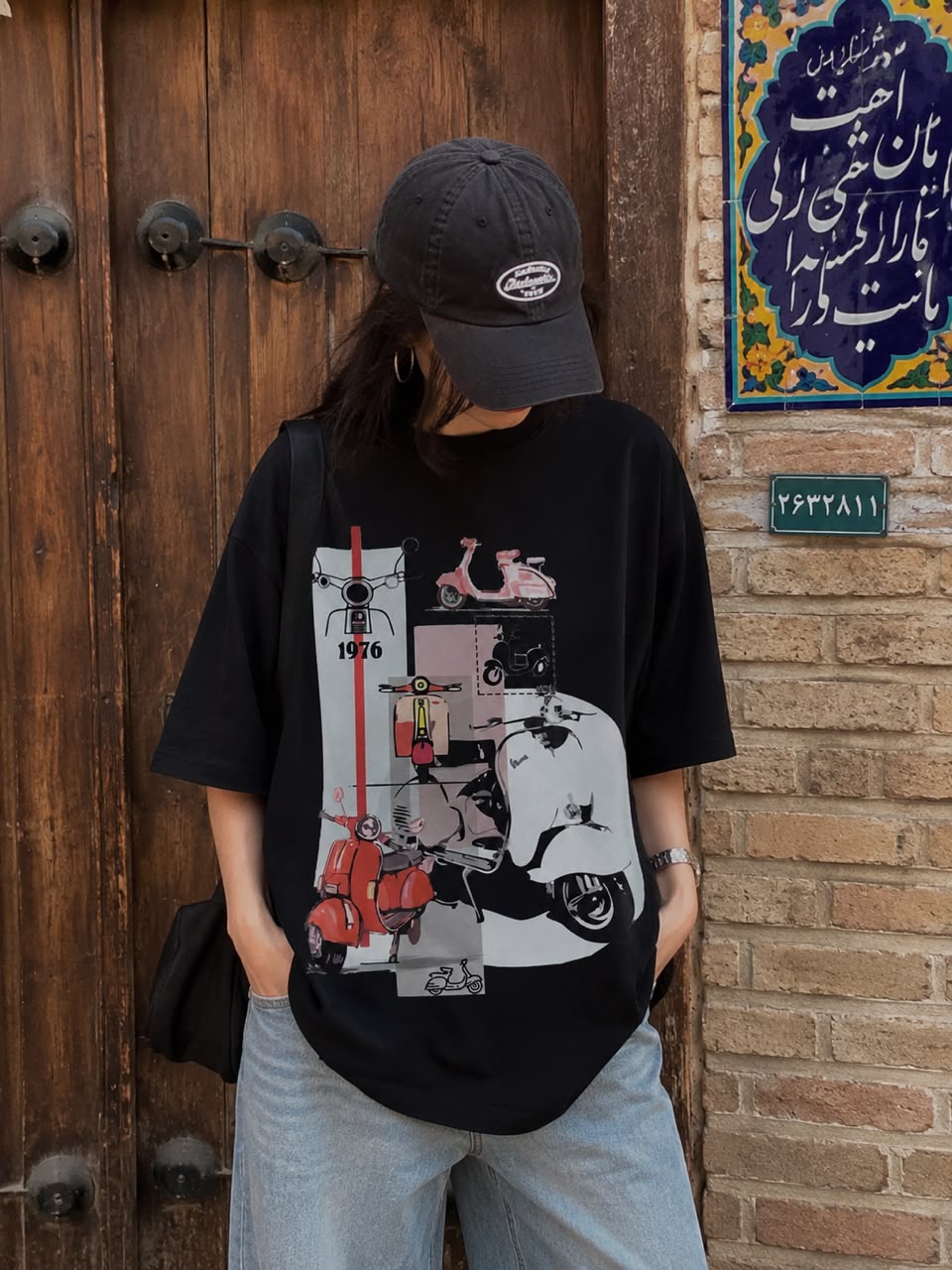 تیشرت باکسی طرح موتورسیکلت